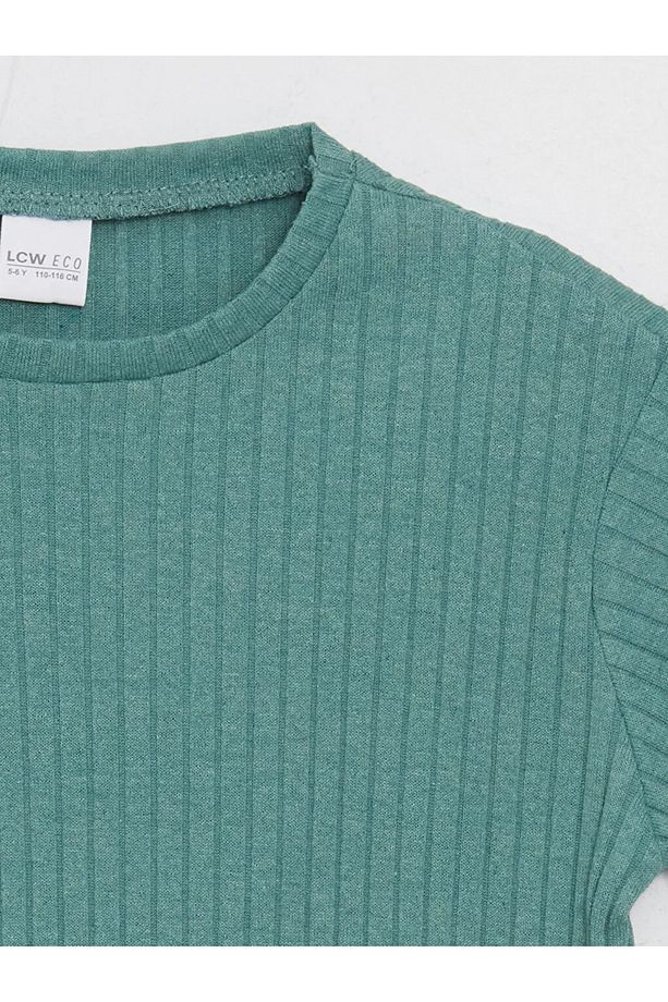 LCW ECO Yeşil Bisiklet Yaka Kısa Kollu Kız Çocuk Şortlu Pijama Takımı - 3
