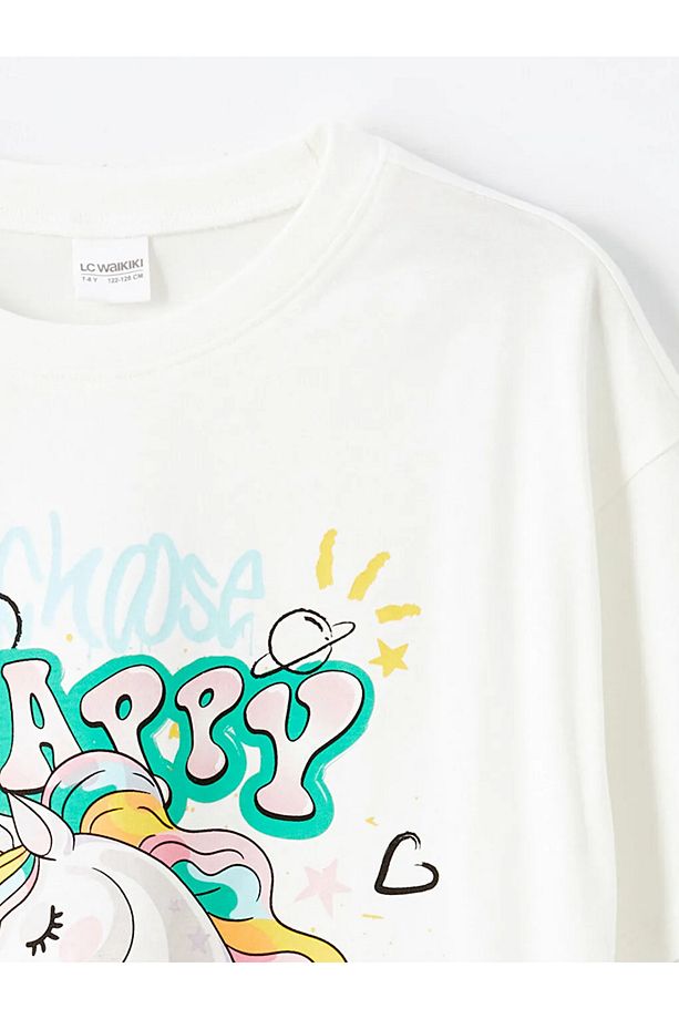 LCW Kids Ekru Bisiklet Yaka Kız Çocuk Şortlu Pijama Takımı - 3