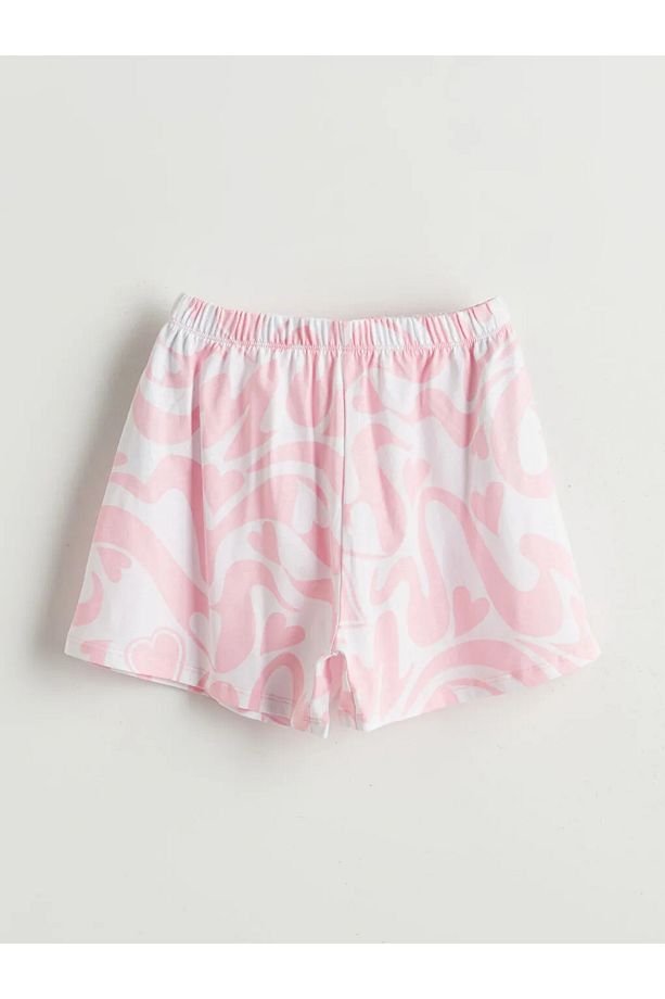 LCW Kids Pembe Bisiklet Yaka Kız Çocuk Şortlu Pijama Takımı - 4
