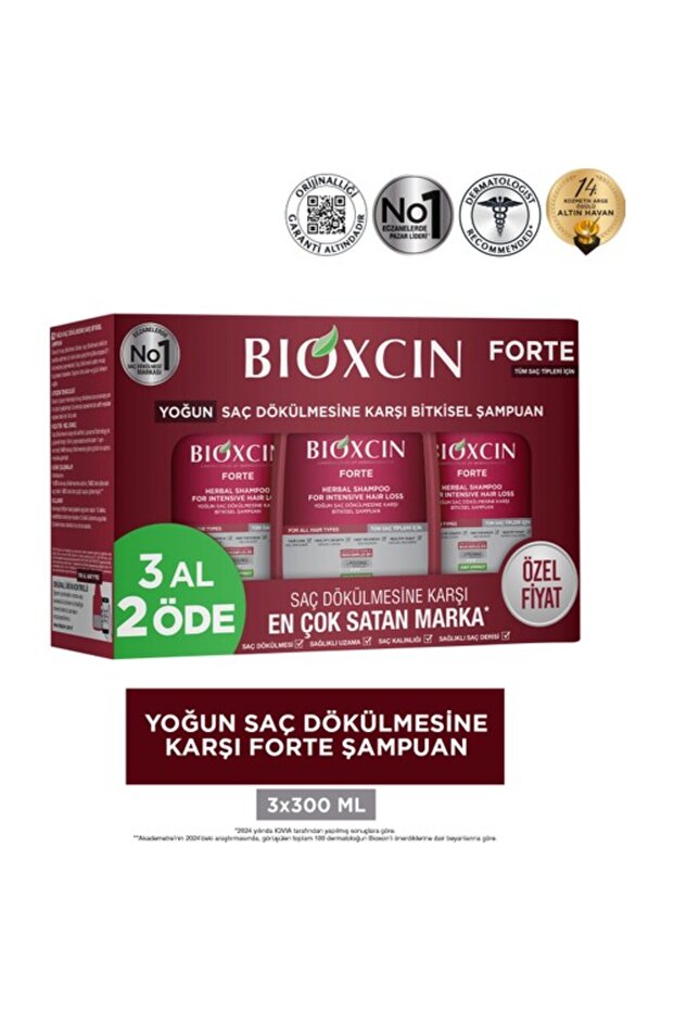 Bıoxcın Forte Yoğun Saç Dökülmesine Karşı Bitkisel Şampuan 3 Al 2 Ode 300Ml X 3 Adet - 1
