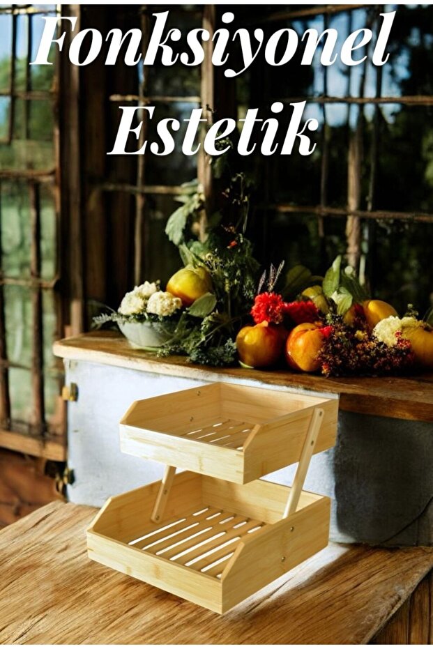 Bambu 2 katlı meyvelik - bambu katlı sunumluk - 1