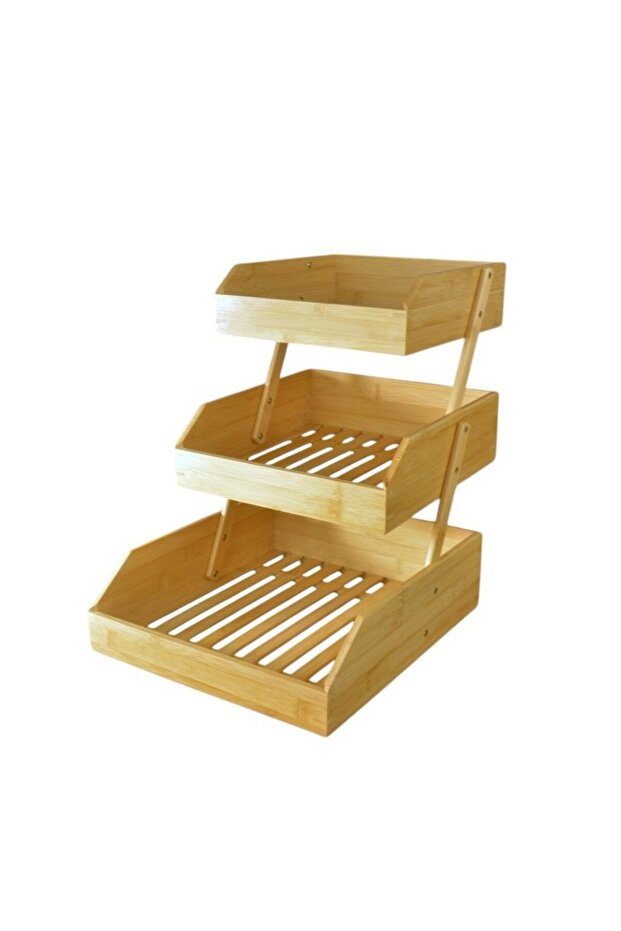 Bambu 3 katlı meyvelik - bambu katlı sunumluk - 5