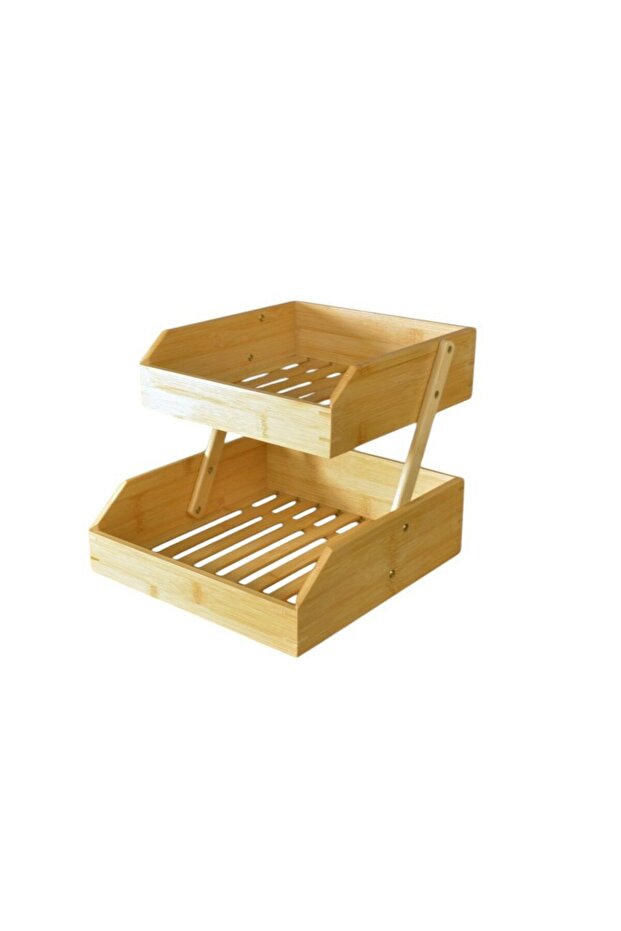 Bambu 2 katlı meyvelik - bambu katlı sunumluk - 5