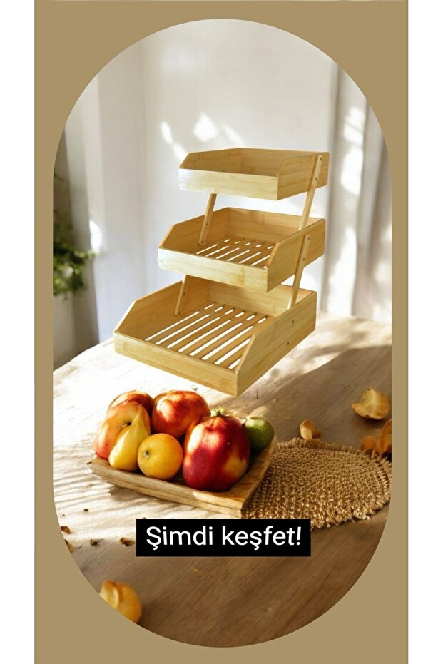 Bambu 3 katlı meyvelik - bambu katlı sunumluk - 3