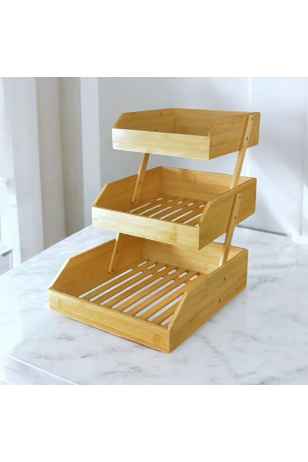 Bambu 3 katlı meyvelik - bambu katlı sunumluk - 4
