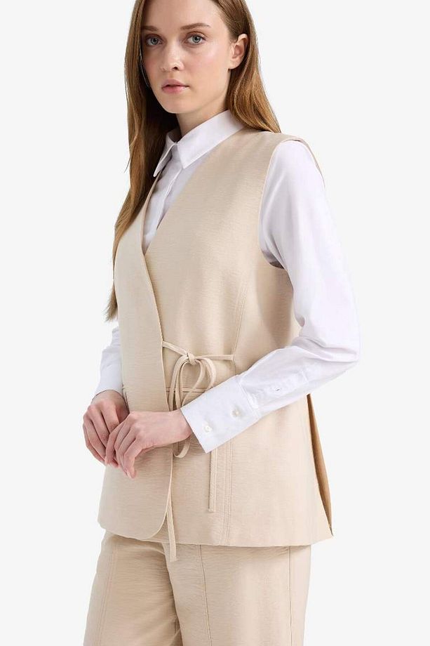 V Yaka Bağcıklı Basic Düz Blazer Yelek E4358ax25sp - 4