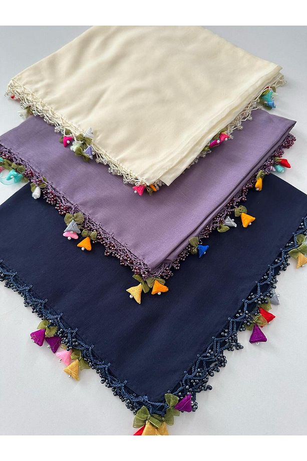 El işi oyalı 3 adet yazma el emeği göz nuru 100x100 cm - 2