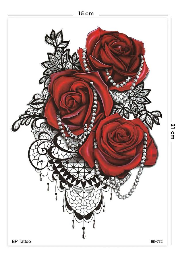 Gerçek Dövme Görünümlü Gül Modelli 3 Boyutlu Bacak Tattoo - 6