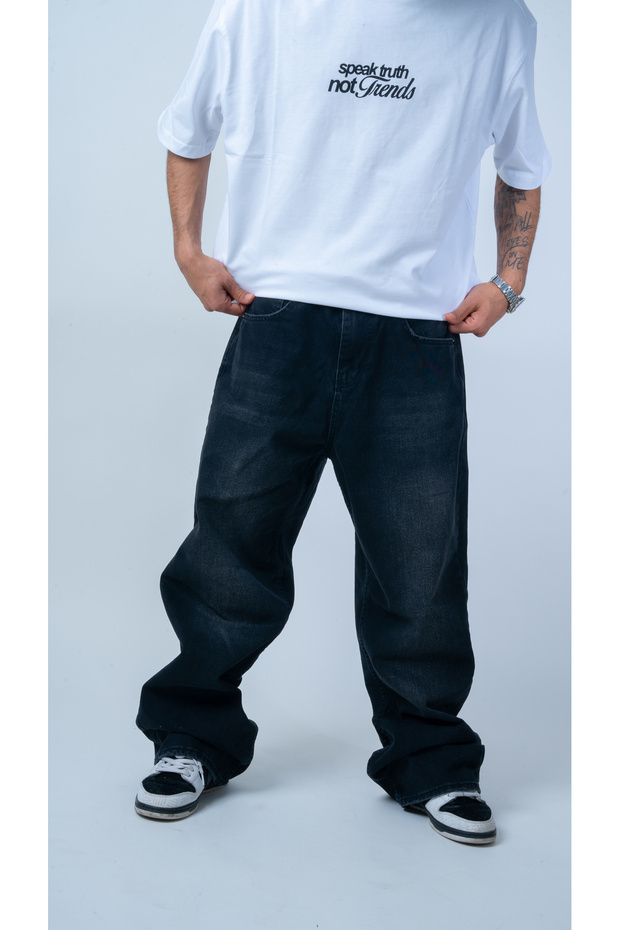 Basic Siyah Baggy Jean - 4
