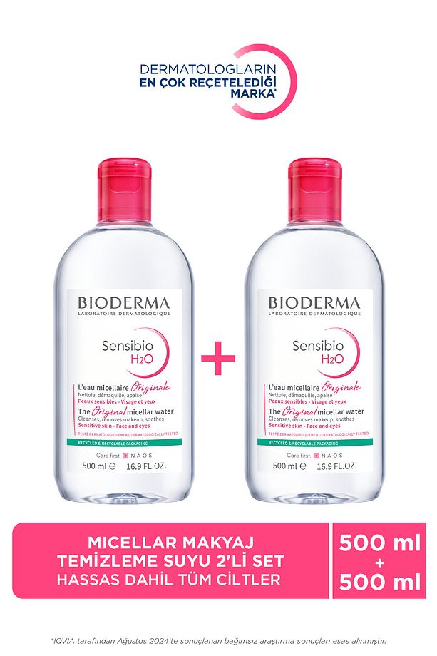 Sensibio H2O Micellar Makyaj Temizleme Suyu 2'li Set Hassas ve Tüm Ciltler Yüz ve Göz Çevresi 500 ml - 1