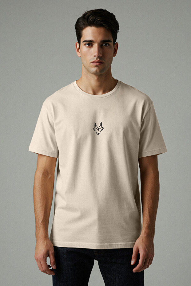 Taş Regular/Normal Kesim Kurt Nakışlı %100 T-Shirt TMNSS24TS00056 - 2