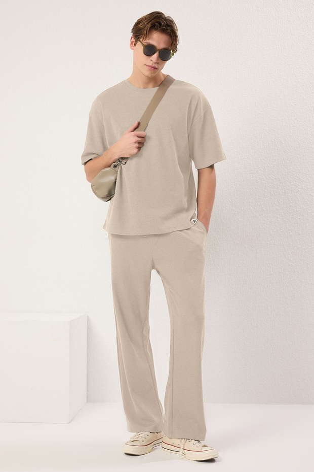 Bej Oversize/Geniş Kesim Dokulu Eşofman Takımı TMNSS25EM00010 - 1