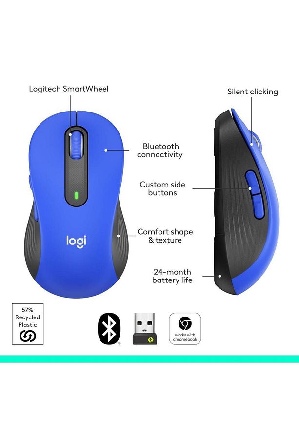 Signature M650 L Büyük Boy Sağ El Kablosuz Mouse Mavi - 3