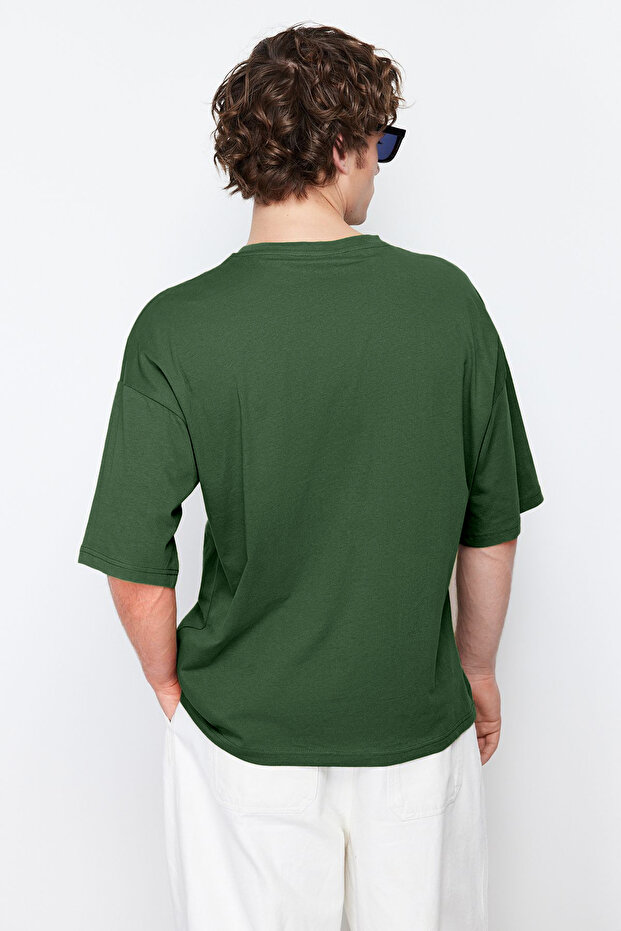 Haki Oversize/Geniş Kesim Basic %100 Pamuk T-Shirt TMNSS22TS0318 - 5