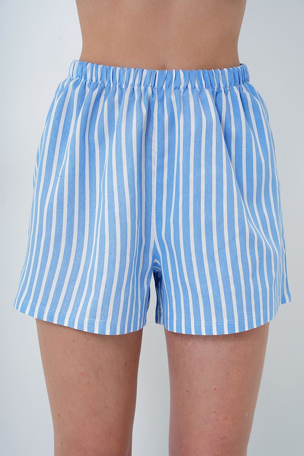 Kadın Mavi Yazlık Pamuk Örme Gömlek Ve Şort Pijama Takım ALC-X14085 - 4