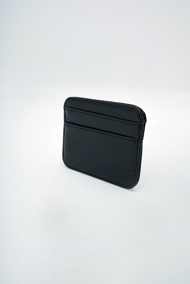 Women's Black Faux Leather Mini Card Holder Alc-X14079