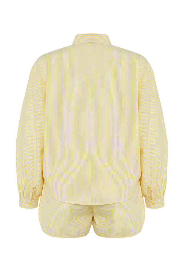 Žlutá pruhovaná tkaná plážová košile a šortky TBESS25AU00053 - 8