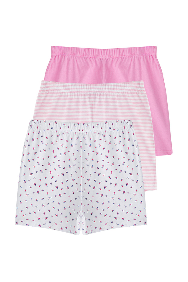 Pembe-Çok Renkli 3'lü Paket %100 Pamuklu Çiçekli ve Çizgili Örme Pijama Altı THMSS25PJ00014 - 9
