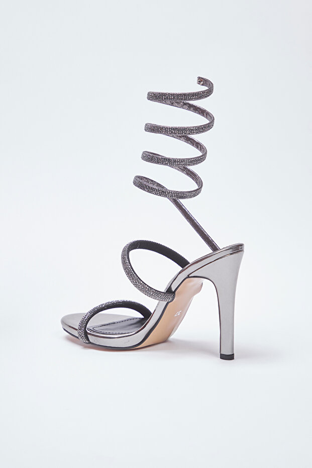 Antracit kő bokára körülölelő estélyi ruha női sarkú szandál TAKSS25TO00085 - 6