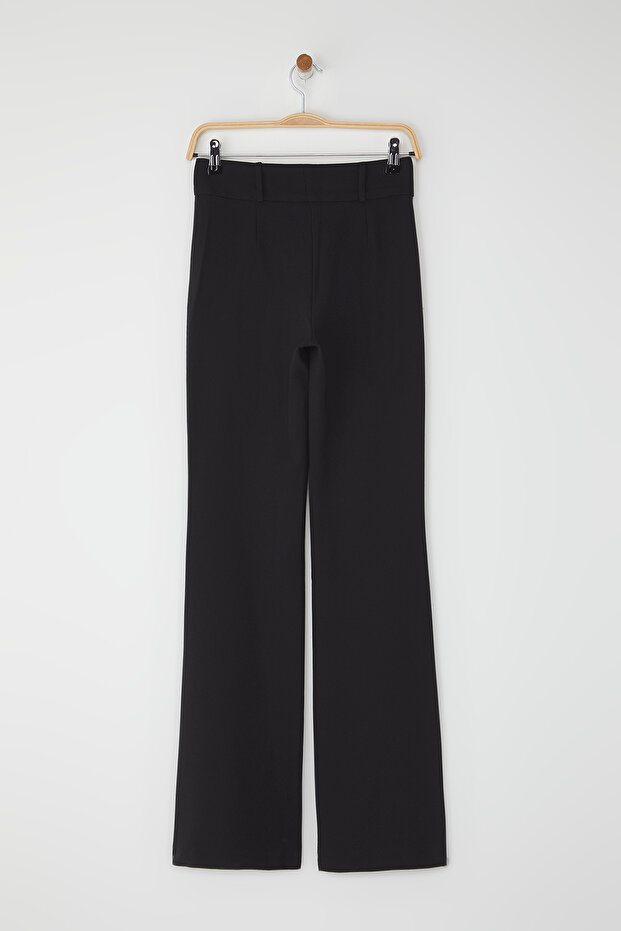 Siyah İspanyol Paça Normal Bel Dokuma Pantolon TWOSS25PL00065 - 8