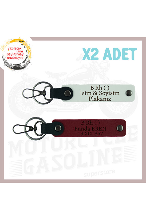 White-Burgundy, for Bikers, Leather 2-Piece Keychain with Name Plate and B Rh (-) Blood Group Lettering, Gift