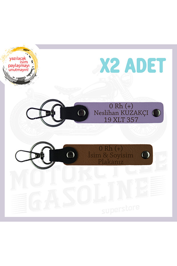 Light Brown-Violet, Biker Friends, Custom 2-Piece Keychain with Nameplate and 0 Rh (+) Blood Group Lettering