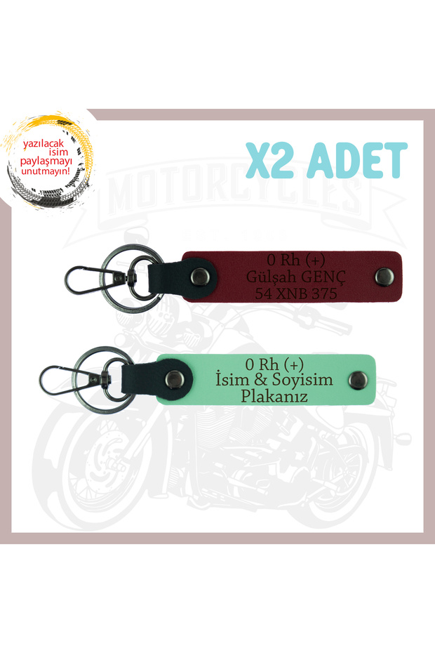 Green-Maroon, Biker Friends Exclusive, Safe Driving with Name Plate and 0 Rh (+) Written 2-Piece Keychain Set