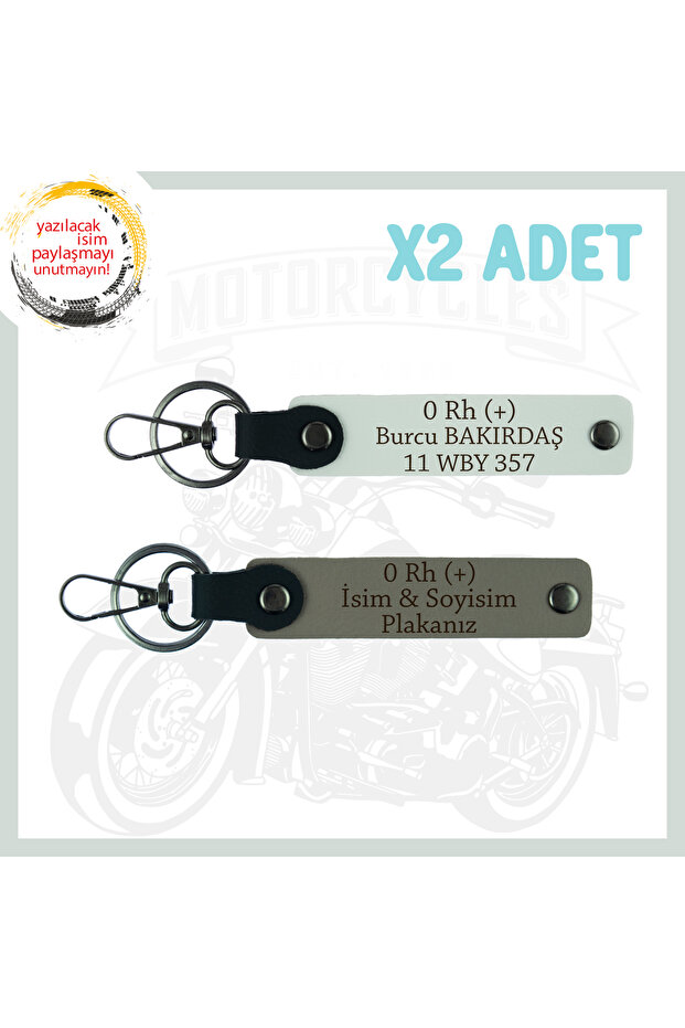 Ash Grey-White, Custom Name Plate and 0 Rh (+) Blood Type Written, Meaningful Gift, Set of 2 Keychains