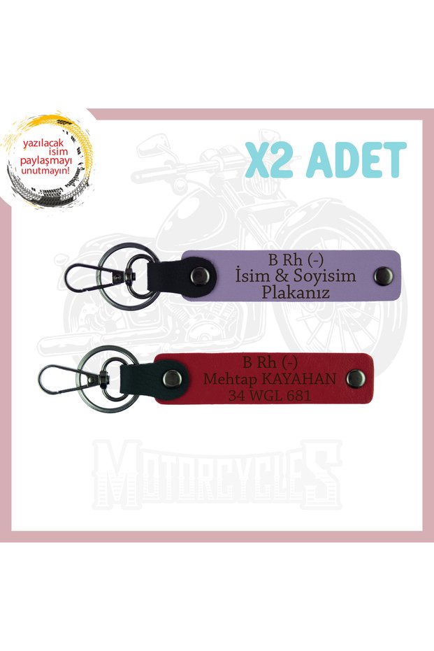 Exclusive for Travelers, 2-Keychain with Name Plate and B Rh (-) Blood Type Written, Purple-Violet-Red
