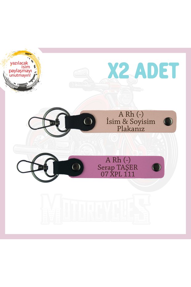 Puppy-Pink, Custom for Bikers, Gift 2-Piece Keychain with Name Plate and a Rh (-) Blood Type Lettering