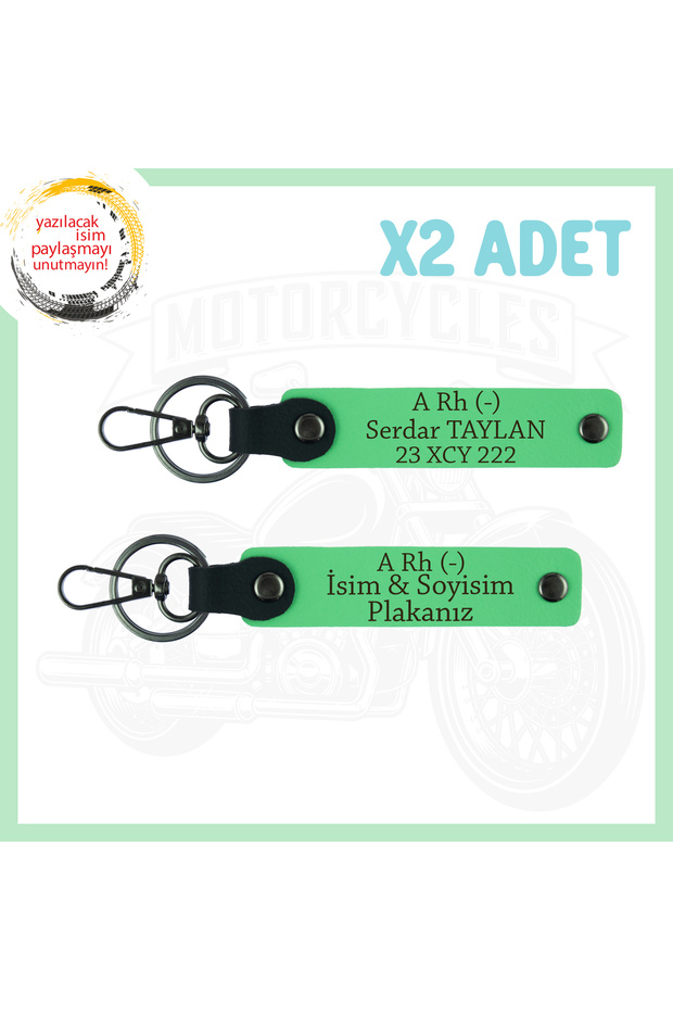 Emergency 2-Key Chain with Name Plate and a (-) Blood Group Written for Motorcycle Enthusiasts, F. Green