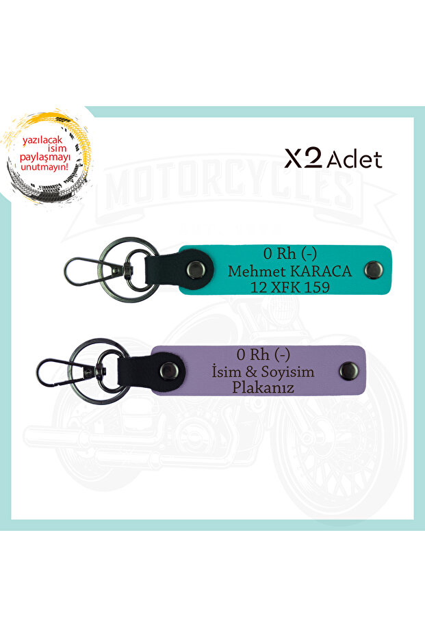 Purple Violet-Dark Turquoise, Motorcycle-Specific, Name Plate and 0 Rh (-) Blood Group, Emergency Keychain