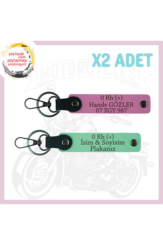 Green-Pink, Speed Sevene Special, Set of 2 Keychains with Name Plate and 0 Rh (+) Blood Type Written, Gift