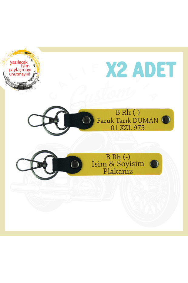 Yellow, Special Meaning 2-Piece Keychain with Name Plate and B Rh (-) Blood Type Lettering Suitable for Biker Style