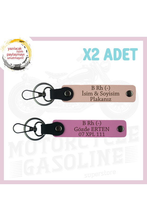 Puppy-Pink, Custom for Bikers, Gift 2-Piece Keychain with Name Plate and B Rh (-) Blood Type Lettering