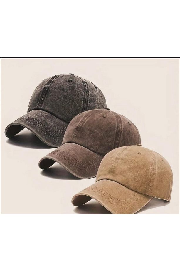 Spor Unisex Taşlanmış Kot 3' lü Şapka Takımı (Siyah.Kahve.Bej) - 1
