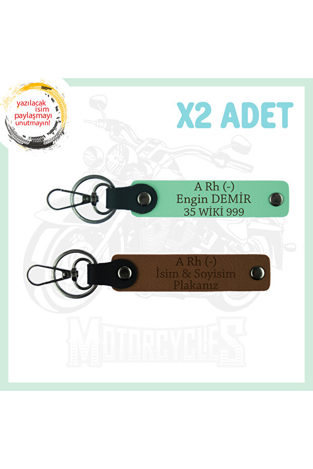 Name Plate and a Rh - Blood Group Written, Biker 2 Keychain, A. Coffee-Green, Motorcycle Lovers