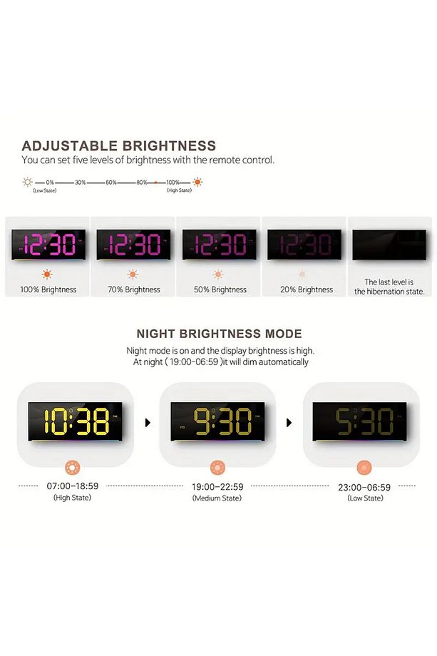 SMOUING 30.48cm Dijital Duvar Saati, Büyük Ekran ile 13 RGB Renk Değişimi, LED Alarm Saati ile Uzakt - 7