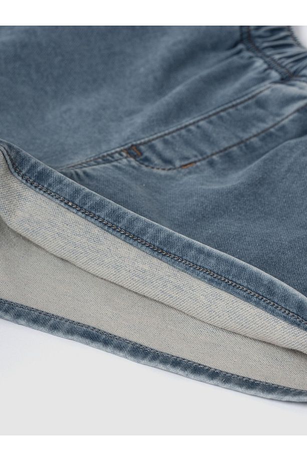 Kız Çocuk Açık Mavi High Rise Pull-On Eşofman Altı Jean Şort - 2