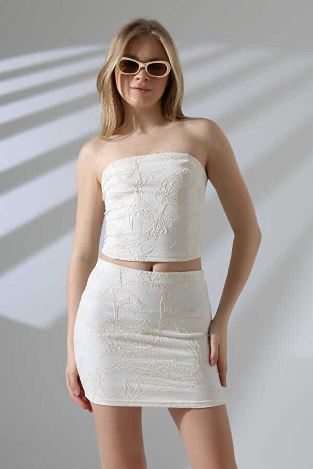 Women's Cream Cropped Skirt Suit Msc400