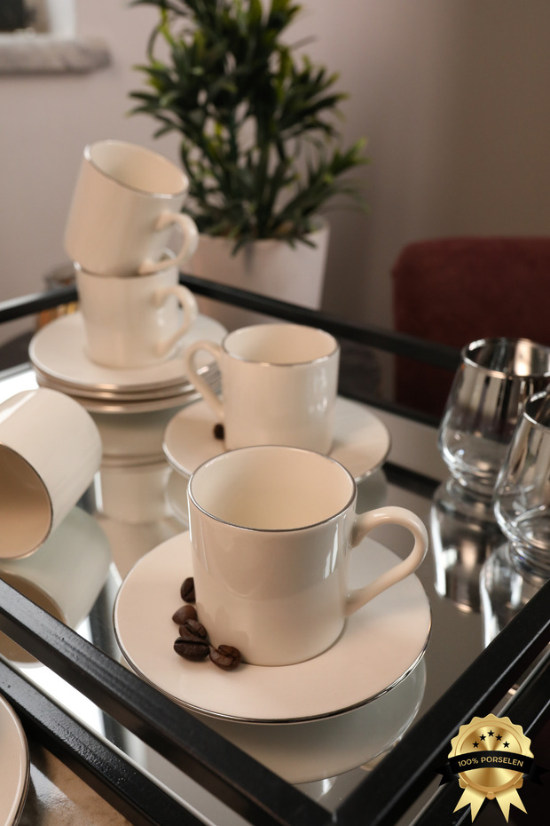 Hayal Platinum Gilded 12-Piece 6-Person Porcelain Coffee Cup Set