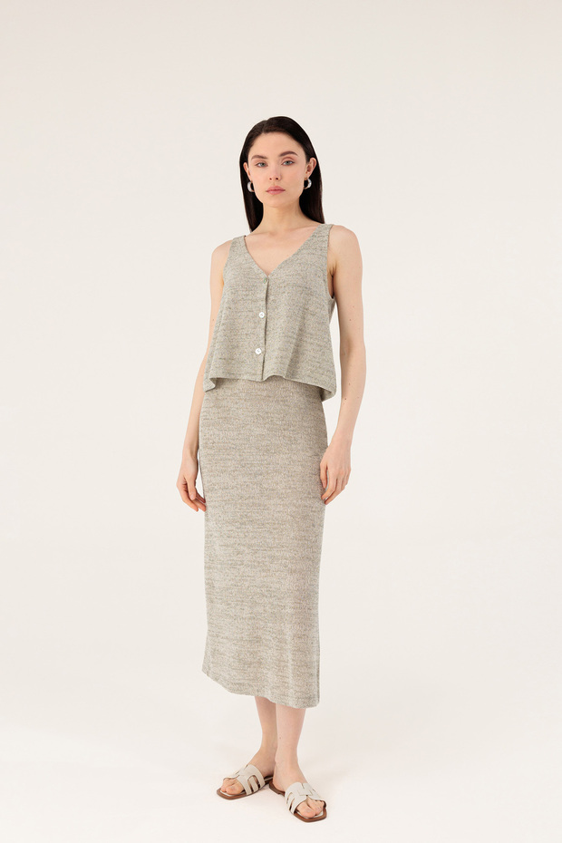 Düğmeli Kolsuz Triko Bluz - 3