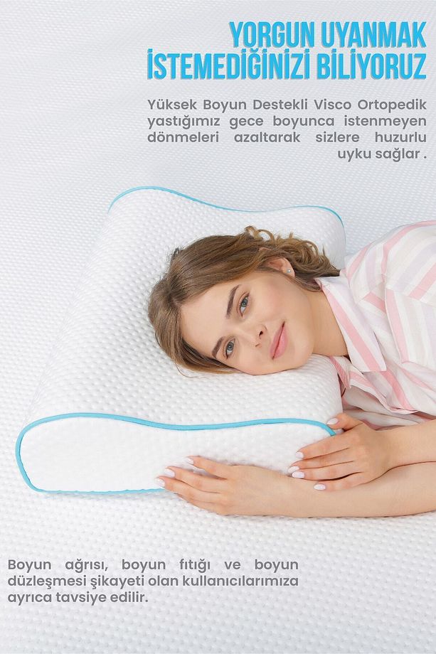 Yüksek Boyun Destekli Ortopedik Yastık Çift Boyun Destekli Visco Yastık - 60x40x14-12cm - 5