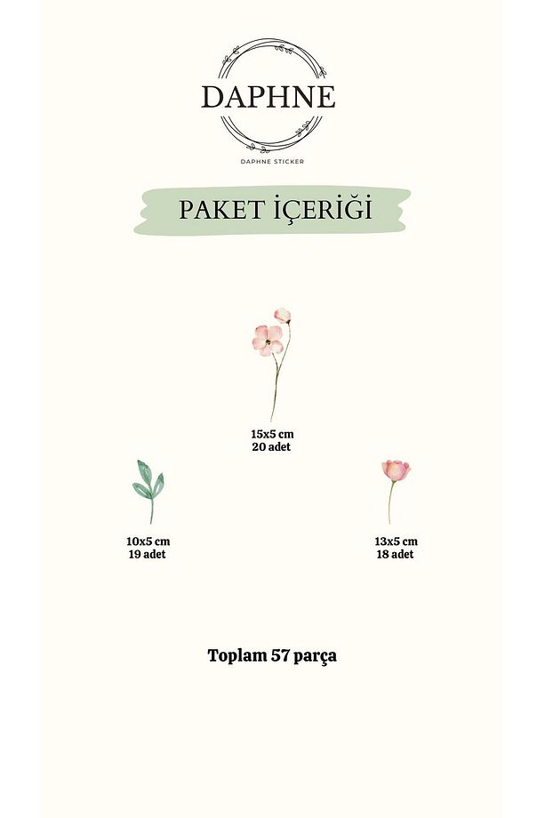 Pembe Kır Çiçekleri Çocuk Odası Duvar Cam Sticker Seti - 5