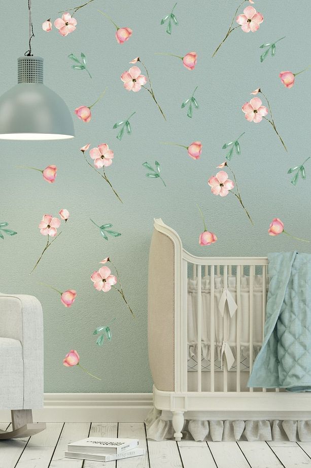 Pembe Kır Çiçekleri Çocuk Odası Duvar Cam Sticker Seti - 2