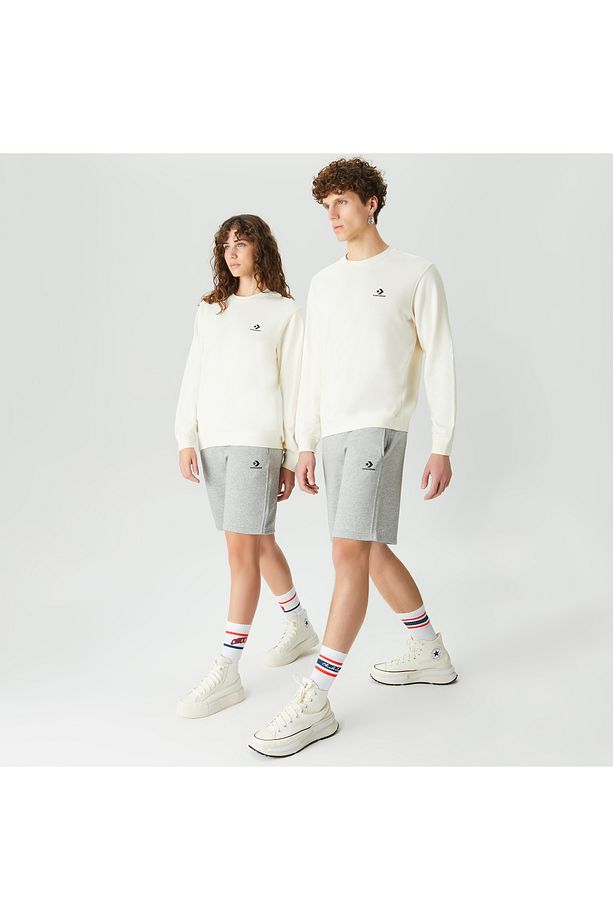 Go-to Embroidered Star Chevron Fleece Unisex Gri Şort - 1