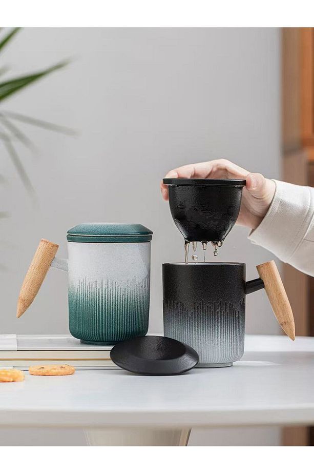 Kapaklı ve Süzgeçli Çay Bardağı, 380 ml Ahşap Saplı Süzgeçli Çay Bardağı - 3