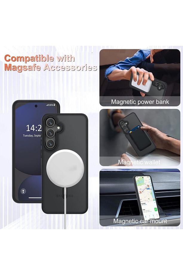 Samsung Galaxy S24 Fe Kılıf Mat Magsafe Şarj Özellikli Yumuşak Kenarlı + Ekran Koruyucu Cam Set - 5