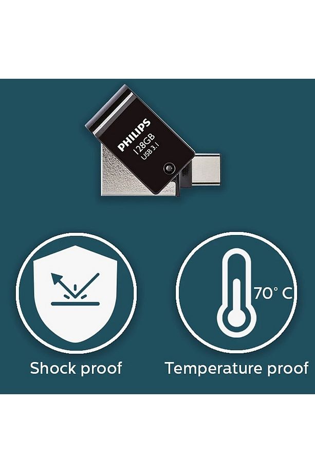 128 GB USB 3.1 & Type-C 2 si 1 Arada Çift Girişli Metal USB Bellek - 3