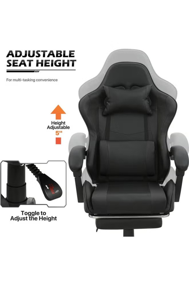 2 in 1 Adjustable Gaming Chair with Cushion, Headrest, Desk and Computer Table L Shaped - 8